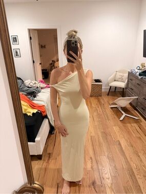 SHEIN One-Shoulder Cream Bodycon Maxi Dress